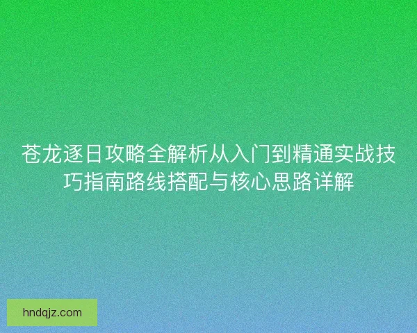 苍龙逐日攻略全解析从入门到精通实战技巧指南路线搭配与核心思路详解