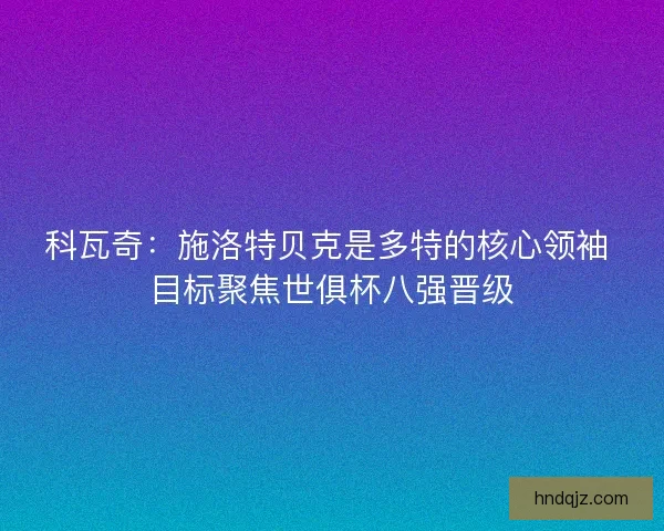 科瓦奇：施洛特贝克是多特的核心领袖 目标聚焦世俱杯八强晋级