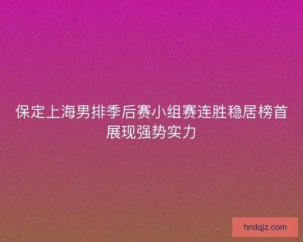保定上海男排季后赛小组赛连胜稳居榜首展现强势实力